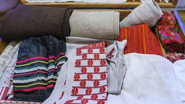 Embroidered Good Handmade Cross Stitch Ethnic Slavic Pattern Towels Ornament — Fotografia de Stock