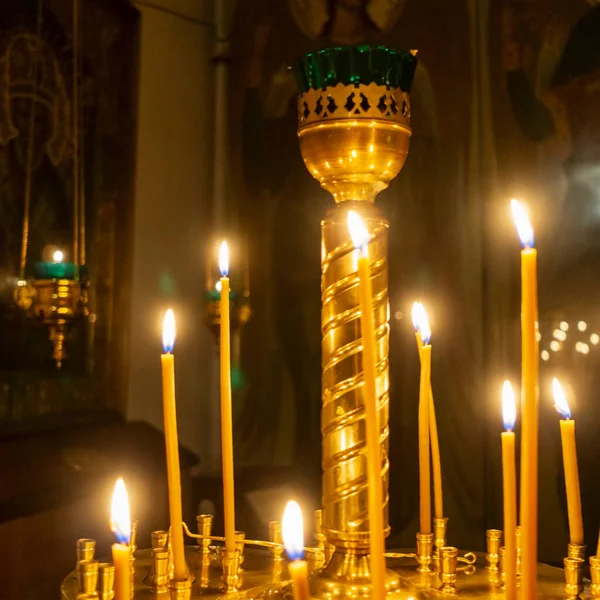 Wax Burning Candles Orthodox Church Dark Background Religious Concept — 스톡 사진