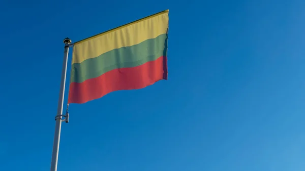 Nationale Vlag Van Litouwen Een Vlaggenmast Voor Blauwe Hemel Met — Stockfoto