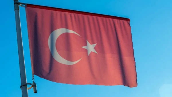 National Flag Turkey Flagpole Front Blue Sky Sun Rays Lens — Stock Photo, Image