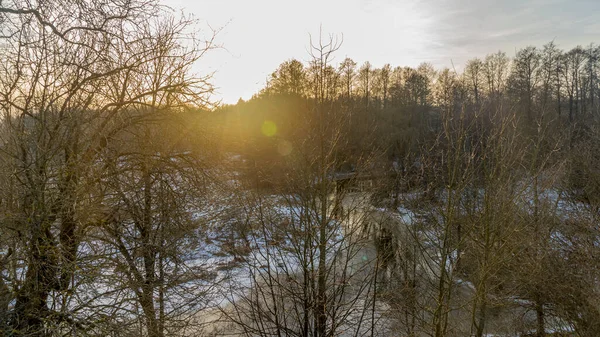 Winter Landscape Snow Nature Sun Field Trees Magical Winter Sunset — Stock Photo, Image