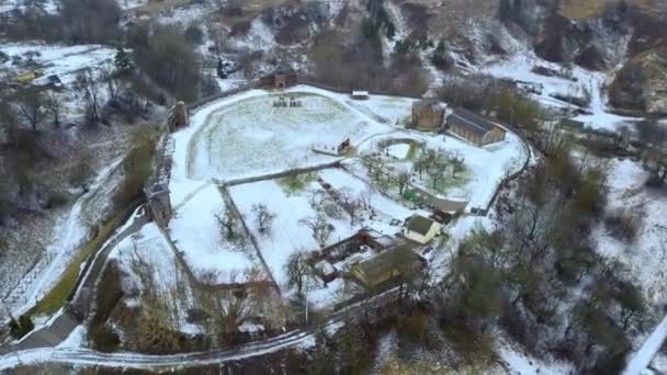 Vista Aérea Castelo Medieval Montículo Cidade Belarusiana Mstislavl Inverno Reconstrução — Vídeo de Stock