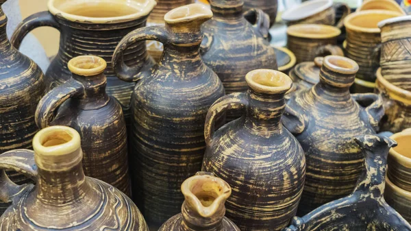 Rustic Jugs Lut Ceramica Naţională Mâncăruri Ceramice Ecologice Spațiu Pentru — Fotografie, imagine de stoc