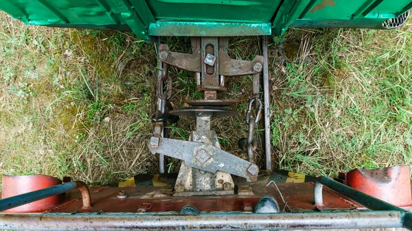 Bovenaanzicht Van Koppeling Tussen Twee Spoorwagons Bedrijfsconcept — Stockfoto