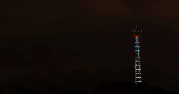 Panoramic View Illuminated Broadcasting Tower Night Minsk Night Scenery Tower — Foto Stock