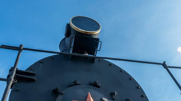 Század Eleji Szovjet Mozdony Régi Reflektorfénye Fényvisszaverő Vonat Elején Egy — Stock Fotó