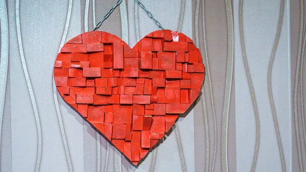 Красные Кубики Сердце Украшения Фоне Стены Валентины Концепция Любви — стоковое фото