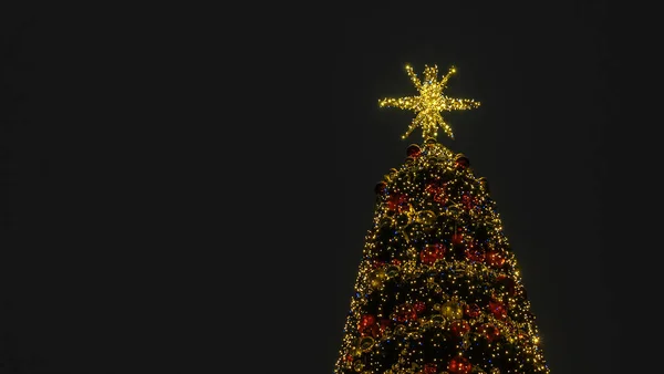 Lichten Van Kerstboom Wazig Bokeh Donkere Achtergrond Met Kopieerruimte Abstracte — Stockfoto