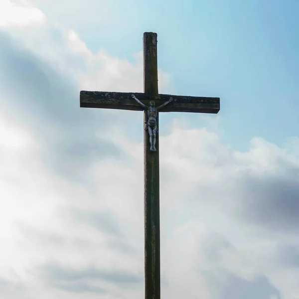 Jesus Christ Cross Easter Resurrection Concept Christian Wooden Cross Background — Stock Photo, Image