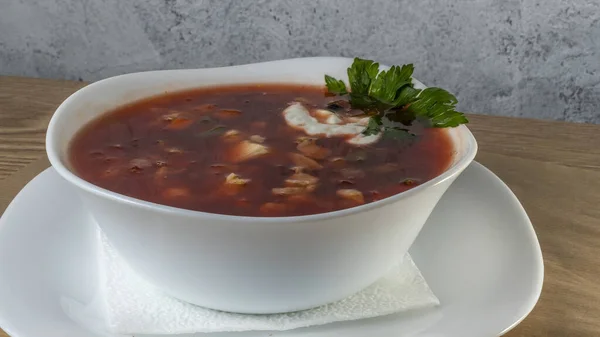 Prato Tradicional Ucraniano Borsch Sopa Beterraba Russa Caseira Borscht Conceitos — Fotografia de Stock