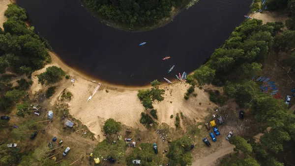 Kayak Sulla Riva Del Fiume Pontile Turistico Kayak Campeggio Turistico — Foto Stock