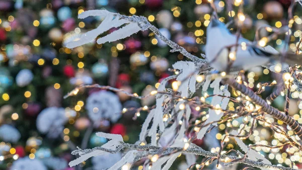 Decorazioni Natalizie Capodanno Sfocate Con Luci — Foto Stock