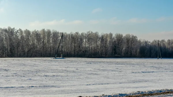Zimowy Krajobraz Rolniczy Pod Śniegiem Drzewami Tle Zimowy Krajobraz Śnieżnym — Zdjęcie stockowe