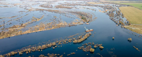 Vista Aérea Inundação Rio Lindo Prado Inundado Voando Acima Belo — Fotografia de Stock