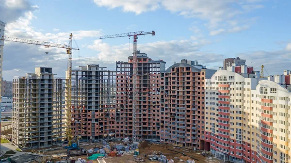 Building Tower Cranes Buildings Construction Classic Blue Sky Construction Concept — Stock Photo, Image