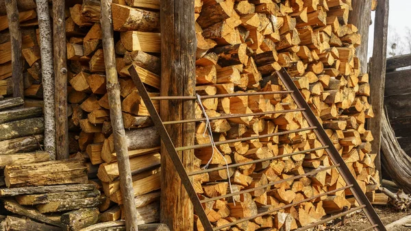 Dřevo Podpal Pozadí Suchého Sekaného Dřeva Hromadě Mezera Pro Text — Stock fotografie