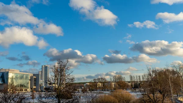 Parque Ciudad Joven Contra Cielo Azul Brillante Con Nubes Paisaje — Foto de Stock