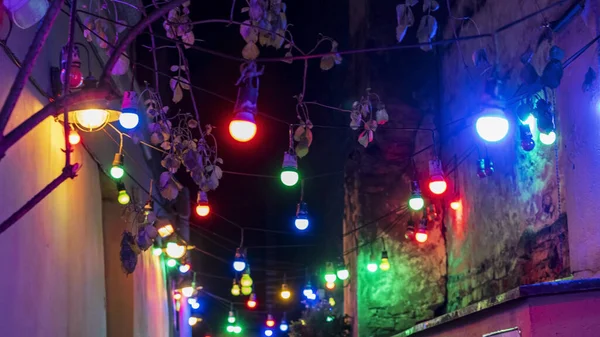 Les Ampoules Multicolores Créent Une Ambiance Festive Fond Abstrait Pour — Photo