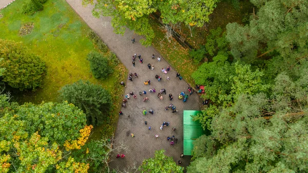 Autobusová Zastávka Pavilon Lesní Cestě Lidé Nastupují Autobusu Zastávce Přírodní — Stock fotografie