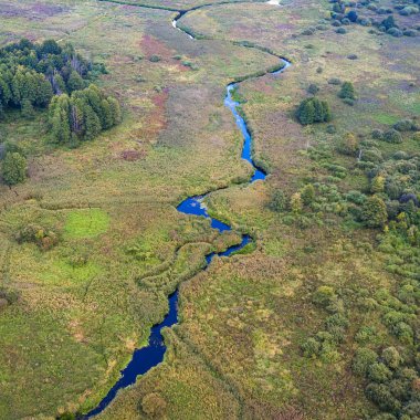 Yeşil önlük ve nehrin havadan görünüşü. Doku ve güzel bir geçmişi var. Doğa arkaplanı.
