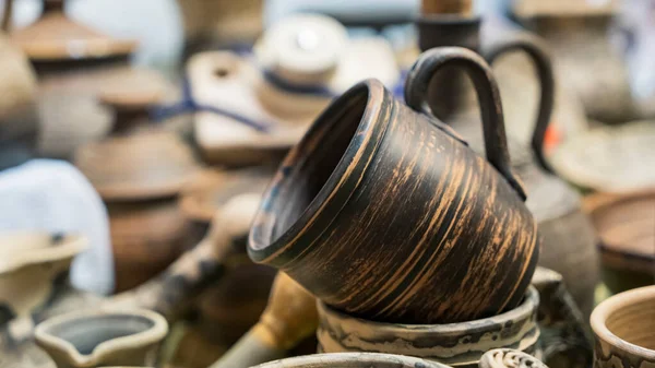 Ceașcă Lut Rustic Ceramica Naţională Mâncăruri Ceramice Ecologice Obiecte Fundal — Fotografie, imagine de stoc