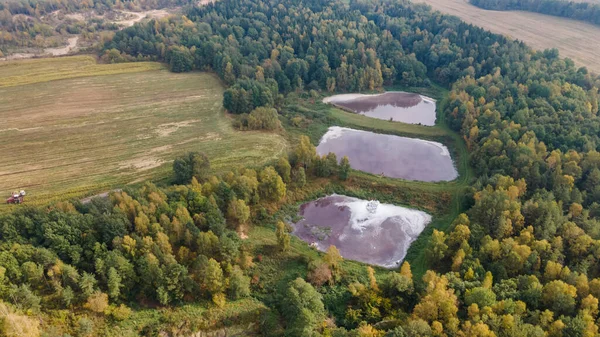 Vista Aérea Sistema Lagos Filtração Esgoto Urbano Fazenda Esgoto Natureza — Fotografia de Stock