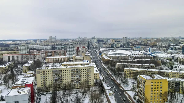 Повітряний Вид Будинки Дороги Великому Місті Зимовий Пейзаж Житлові Райони — стокове фото