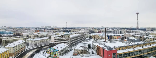 Вид Сверху Город Телебашней Колесами Обозрения Заводом Зданиями Зимой Городской — стоковое фото