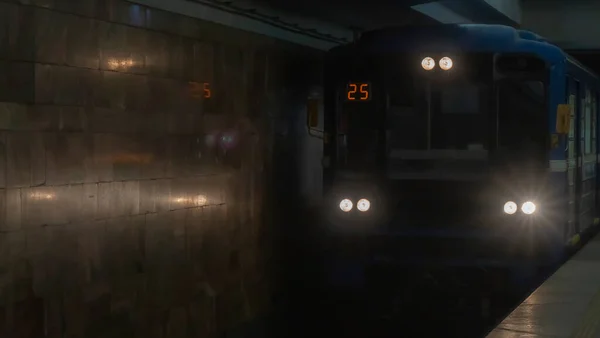 Движется Подземный Поезд Прибытие Поезда Метро Вокзал Город Пробок Концепция — стоковое фото
