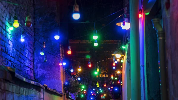 Les Ampoules Multicolores Créent Une Ambiance Festive Fond Abstrait Pour — Photo