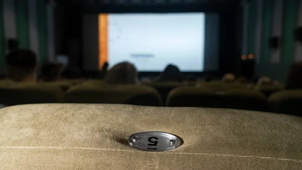 Watching Films Blurred Movie Big Screen Cinema Chair Nomber Relax — Stock Photo, Image