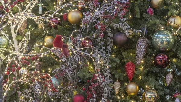 Decorações Uma Árvore Natal Conceito Natal Ano Novo Conceito Fundo — Fotografia de Stock
