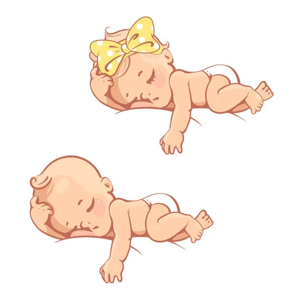 Linda niña y niño durmiendo. Ilustraciones De Stock Sin Royalties Gratis