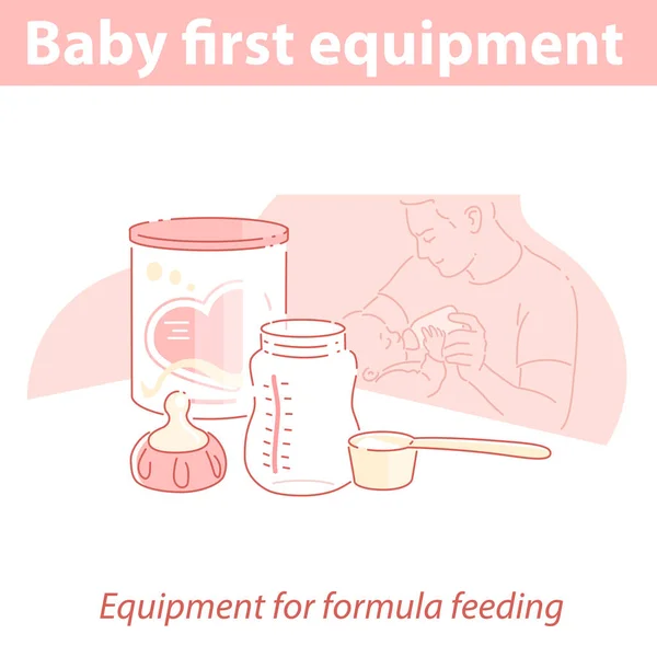 Alimentation du bébé avec de la préparation. Père nourrissant bébé. — Image vectorielle