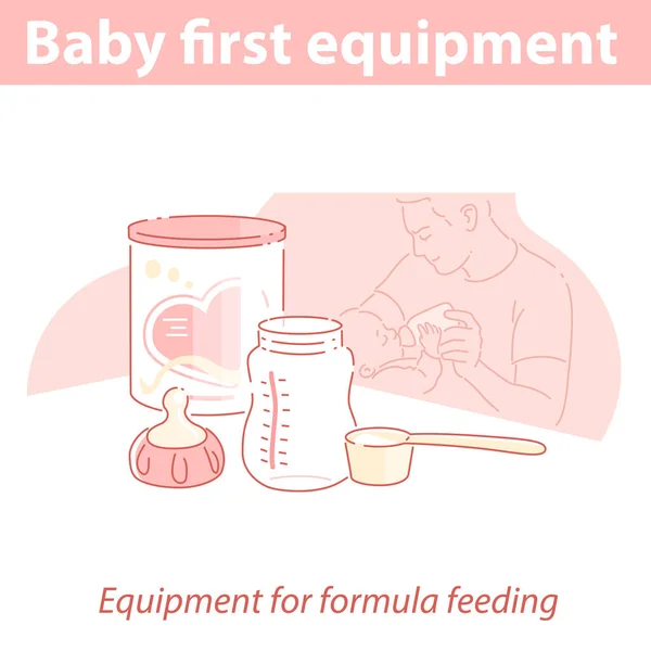 Alimentazione del bambino con formula. Padre che nutre bambino. Grafiche Vettoriali