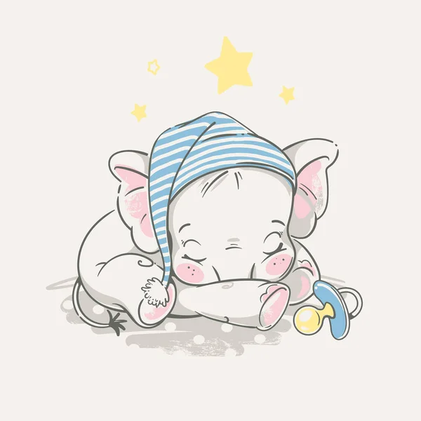 Lindo bebé recién nacido elefante niño durmiendo. Vector De Stock