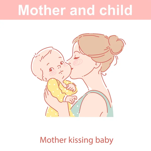 Mère et enfant ensemble. Jeune femme tient bébé sur les mains. — Image vectorielle