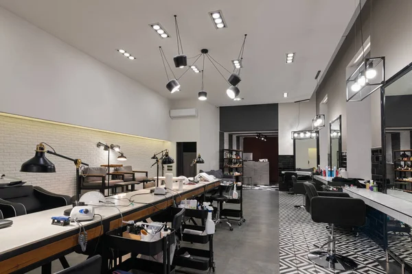 Modern Interior Beauty Salon Which Consist Nail Salon Barbershop Black — Stock Photo, Image
