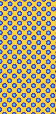 Sarı zemin üzerindeki desen soyut desenli mavi daireler.