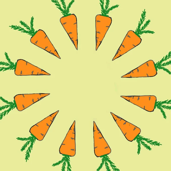 Drawing carrots in a circle, concept holiday Easter day — Stock Photo, Image