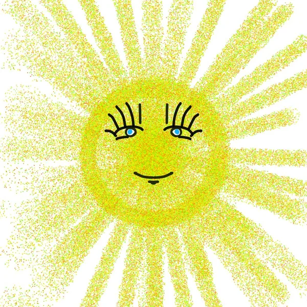 Drawing of the sun on a white background with a face — Stock Photo, Image