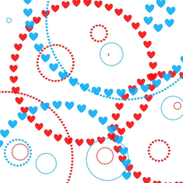 Ein abstrakter Hintergrund aus roten und blauen Herzen. Geometrische Formen Kreise groß und klein — Stockfoto