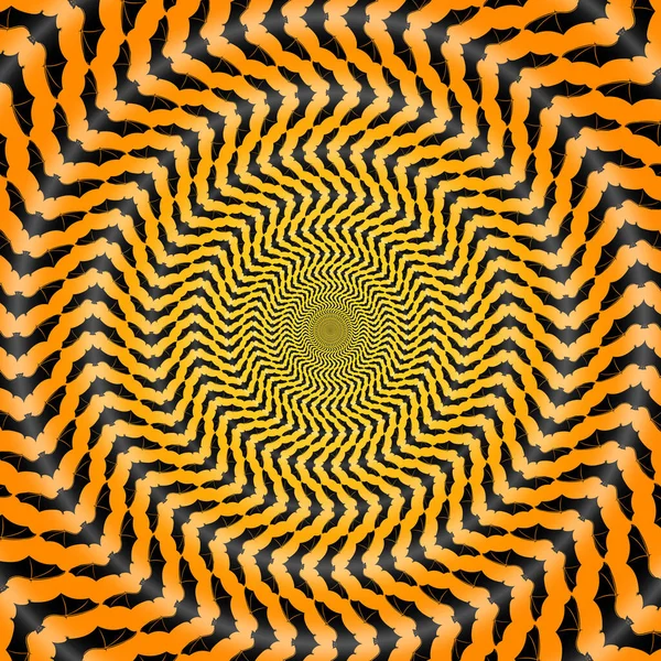 Svarta Fladdermöss Psykedelisk Optisk Spinnillusion Över Orange Bakgrund Illusion Rörelse — Stockfoto