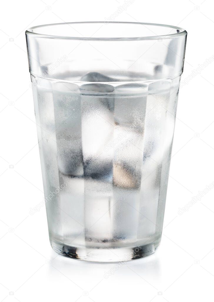 Water glass with Ice Cubes isolated on White Background With Clipping Path