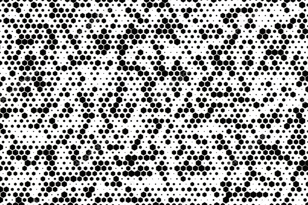 3d architectural black and white background. Geometric texture from random hexagons. Abstract illustration from honeycomb cells. 3d rendering