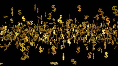 Kara Arkaplan Üzerinde 3 Boyutlu Altın Dolarlık Sembol Patlaması Hafif Bulanık Arkaplan