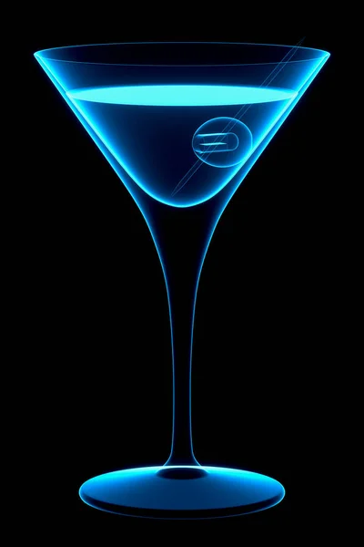 Martini Glass Hologram Isolated Black Background Clipping Path — ストック写真