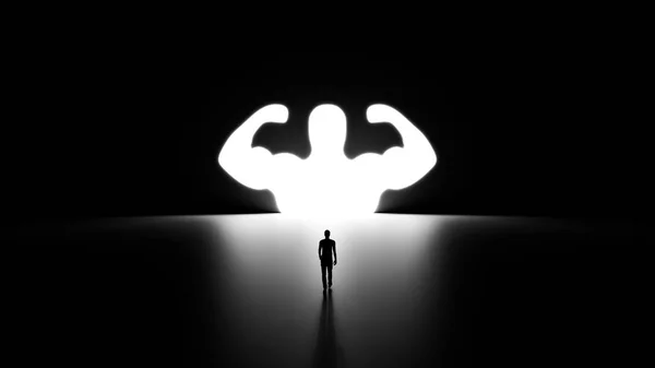 Silhouette Man Walking Reach His Fitness Goal Muscled Man Shaped — Stockfoto