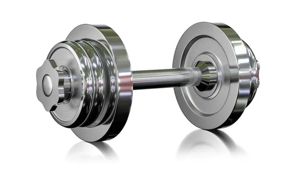 Sport Fitness Concept Shiny Iron Dumbbell Isolated White Background Render — 图库照片