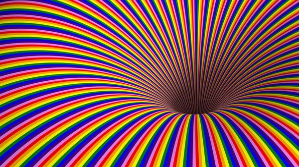 Surrealistisk Randig Regnbåge Mönster Bakgrund Och Hål Optisk Illusion Illustration — Stockfoto